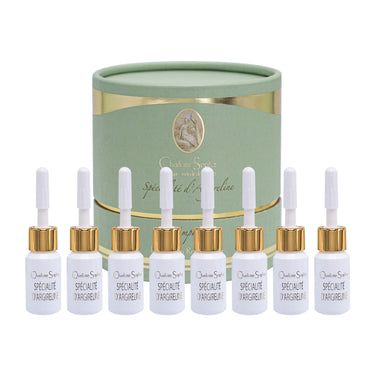 These premium anti-aging ampules feature Argireline, Inyline, and pure Hyaluronic Acid. A carefully balanced combination of soothing Hexapeptide-Neuropeptides and Hyaluronic Acid forms a gentle gel-liquid ideal for mature skin.
